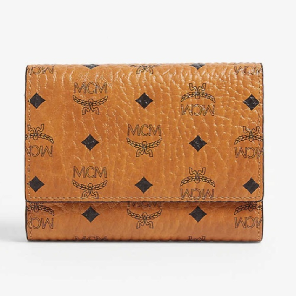 MCM Visetos Trifold Small Flap Wallet - in Cognac
